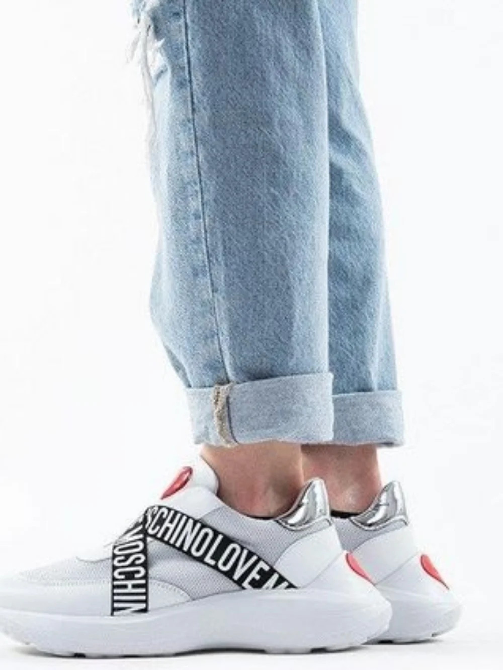 Love Moschino White Logo Band Mesh Sneakers Crisscross Chunky Running Shoes 9 - Picture 15 of 16